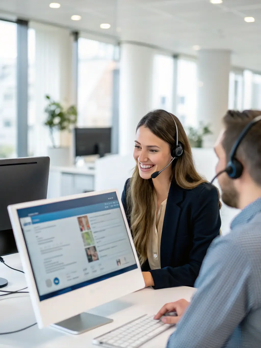 A friendly customer service representative assisting a client, emphasizing the company's dedication to customer satisfaction.